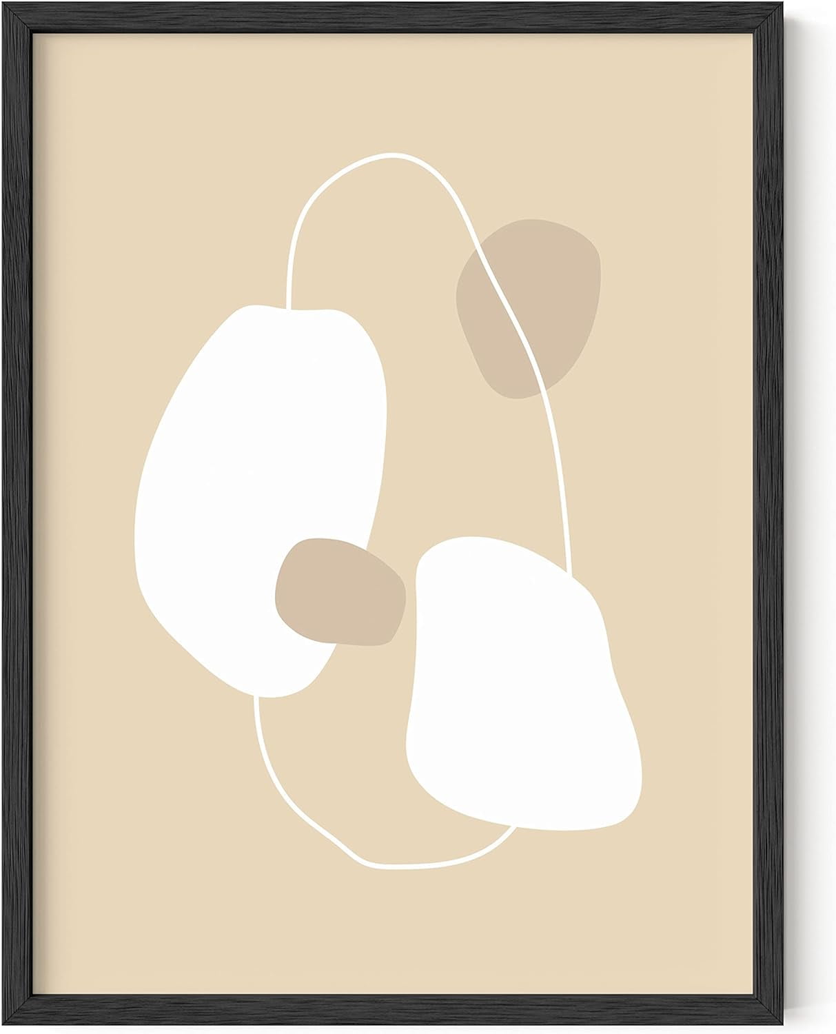 Floating Ovals & Objects Beige and White Abstract Print