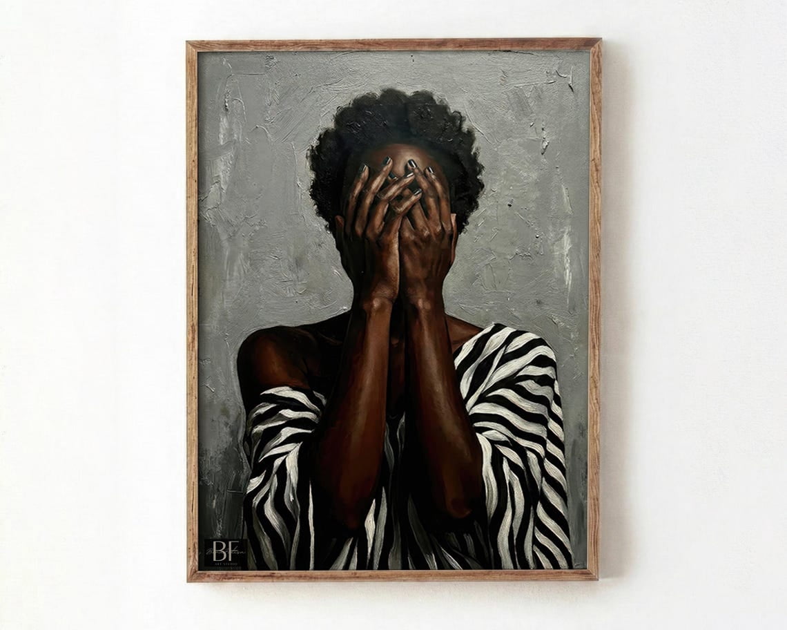 Neutral Wall Art Print, Afrocentric Abstract Black Woman, White Stripes ...
