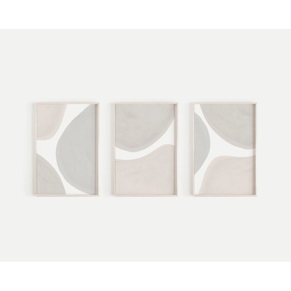 Neutral Wall Art Set Abstract Shapes Mid Century Taupe Grey Set 3 Stretched Canvas 16x24