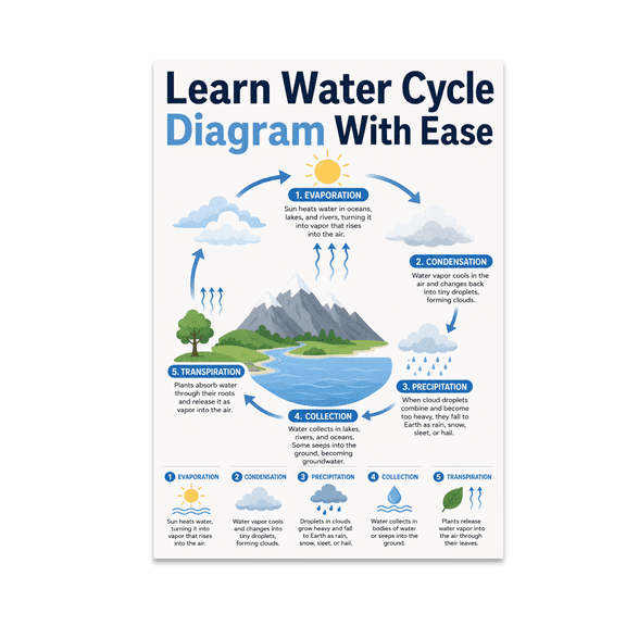 Neutral Water Cycle Visual Guide - Science Enthusiast - 13x19 Poster Print