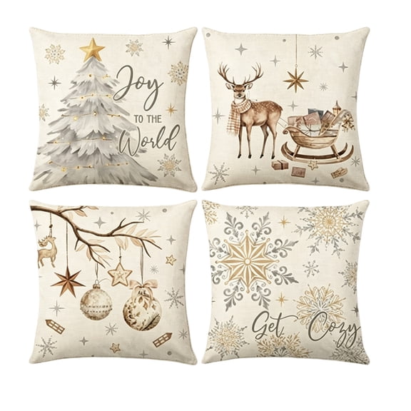 Neutral Watercolor Christmas Throw Pillow Covers 18 Inch, Farmhouse Winter Cushion Covers for Sofa Couch Holiday Home Decor