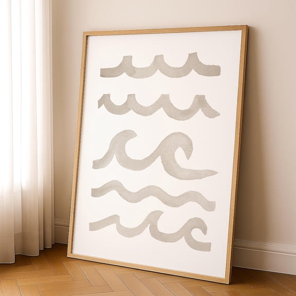 Neutral Wave Wall Art, Minimalist Coastal Art, Abstract Line Art Ocean Print, Beige Wave Illustration For Modern Beach Decor Home Decor #4115, Unframed Poster Size 8x12