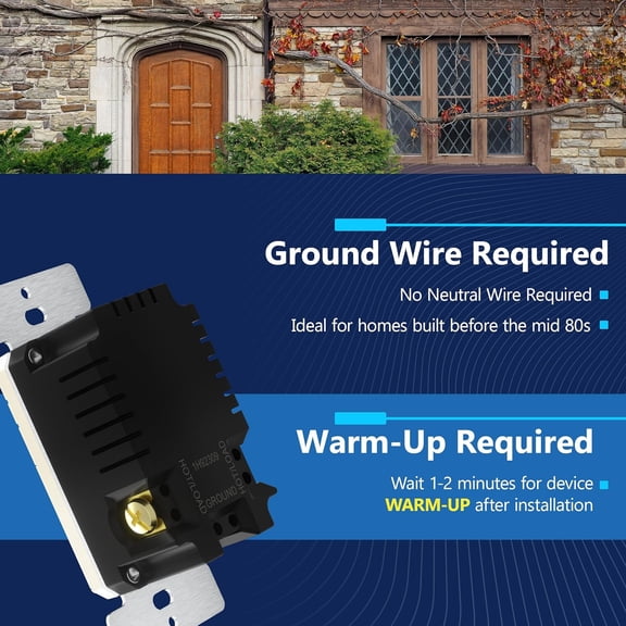 No Neutral Wire Required Humidity Sensor Switch, Automatic Humidity Control, Air Circulator, Adjustable Timing, 1-Pole, Listed, Light Almond, Wall Plate Included 2 Pack