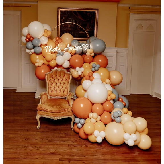 Neutral burnt orange balloon arch kit KKS1130pcs with double stuffed Terracotta orange cream peach gray Balloons for autumn Baby Shower fall Birthday Boho Wedding bride to be decorations