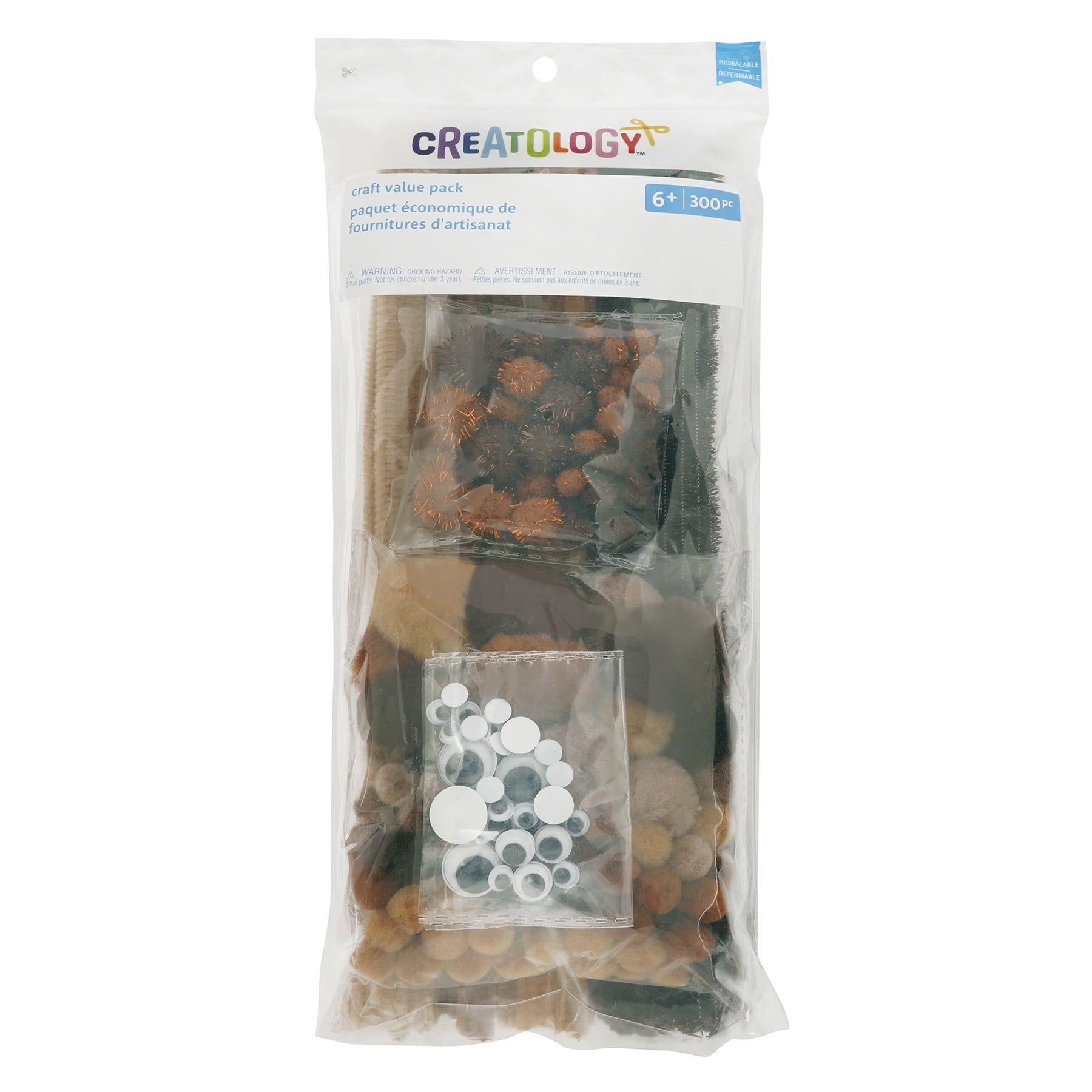 Neutrals Craft Value Pack by Creatology – Assorted Pom Poms - Chenille Stems & Wiggle Eyes for Kids’ Crafts & DIY Projects - 12 Pack