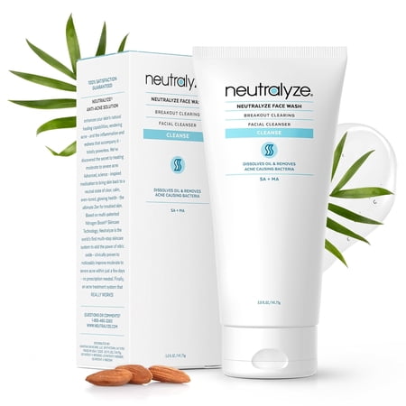 Neutralyze Moderate to Severe Acne Face Wash - Prescription Strength Salicylic Acid & Mandelic Acid Cleanser, Medical Grade 2% Salicylic Acid & 2% Mandelic Acid Face Wash for Acne Prone Skin (90+ Day)