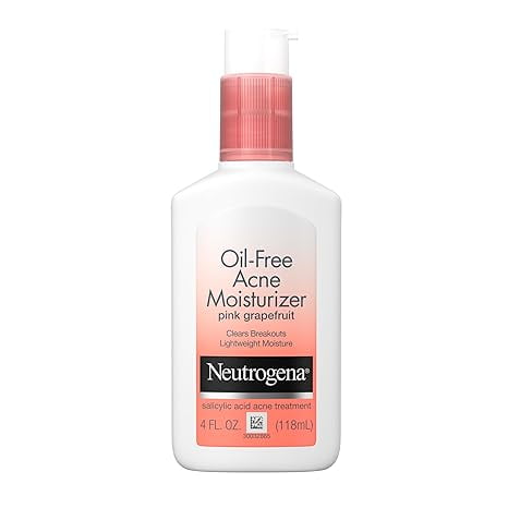 Neutrogeena. Oil Free Acne Facial Moisturizer with.5% Salicylic Acid Acne Treatment, Pink Grapefruit Acne Fighting Face Lotion for Breakouts, Non-Greasy & Non-Comedogenic, 4 fl. Oz
