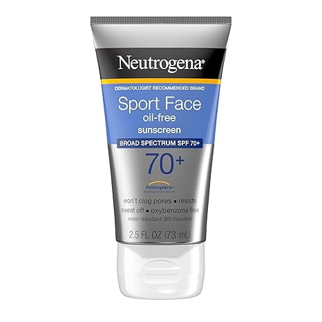 Neutrogeena. Sport Face Sunscreen SPF 70+, Oil-Free, 2.5 fl oz, Sweat & Water-Resistant, Broad-Spectrum UVA/UVB, Nourish & Restore Skin Balance, Oxybenzone Free Sunscreen For Face