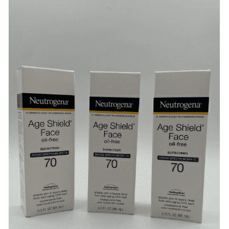 Neutrogena Age Shield Anti-Oxidant Face Lotion Sunscreen with Broad Spectrum SPF 70, Oil-Free & Non-Comedogenic Moisturizing Sunscreen to Prevent Signs of Aging, 3 fl. oz (Pack of 3)