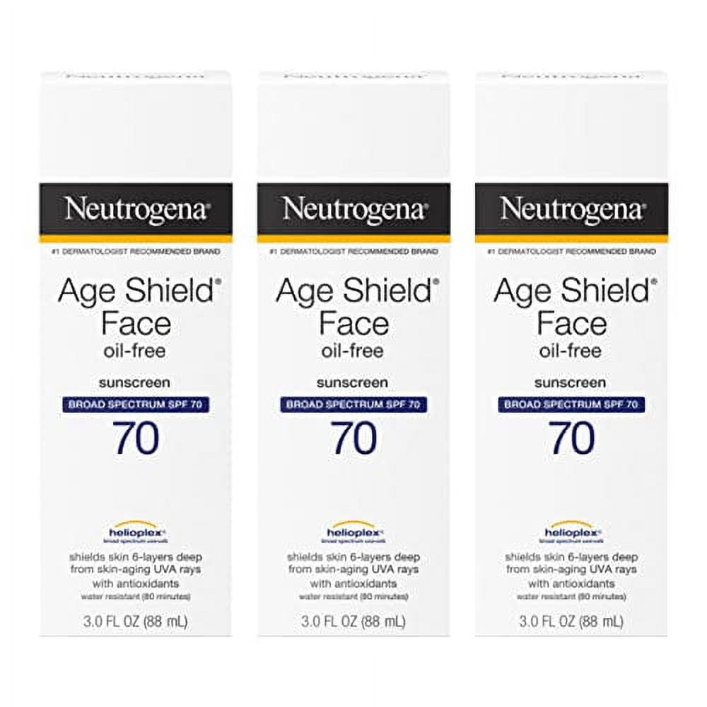 Neutrogena Age Shield Face Oil-Free Sunscreen Lotion with Broad Spectrum SPF 70, Non-Comedogenic Moisturizing Sunscreen to Help Prevent Signs of Aging, PABA-Free, 3 fl. oz (Pack of 3)
