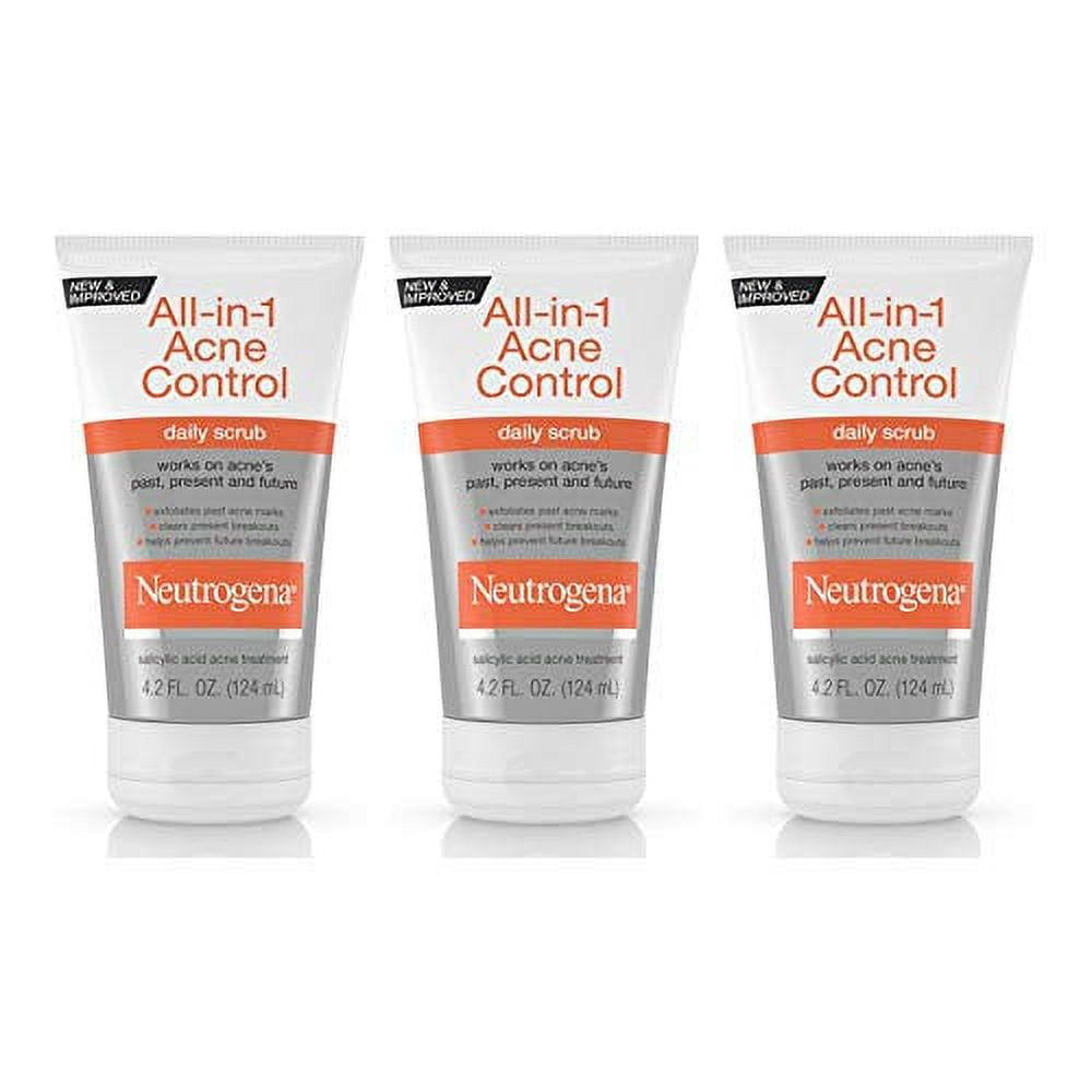 Neutrogena All-In-1 Acne Control Daily Face Scrub to Exfoliate & Treat Acne, with 2% Salicylic Acid Acne Medication, Exfoliating Acne Facial Scrub for Acne Marks & Breakouts, 4.2 fl. oz, Pack of 3