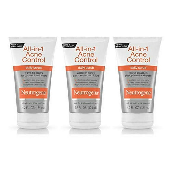 Neutrogena All-In-1 Acne Control Daily Face Scrub to Exfoliate & Treat Acne, with 2% Salicylic Acid Acne Medication, Exfoliating Acne Facial Scrub for Acne Marks & Breakouts, 4.2 fl. oz, Pack of 3