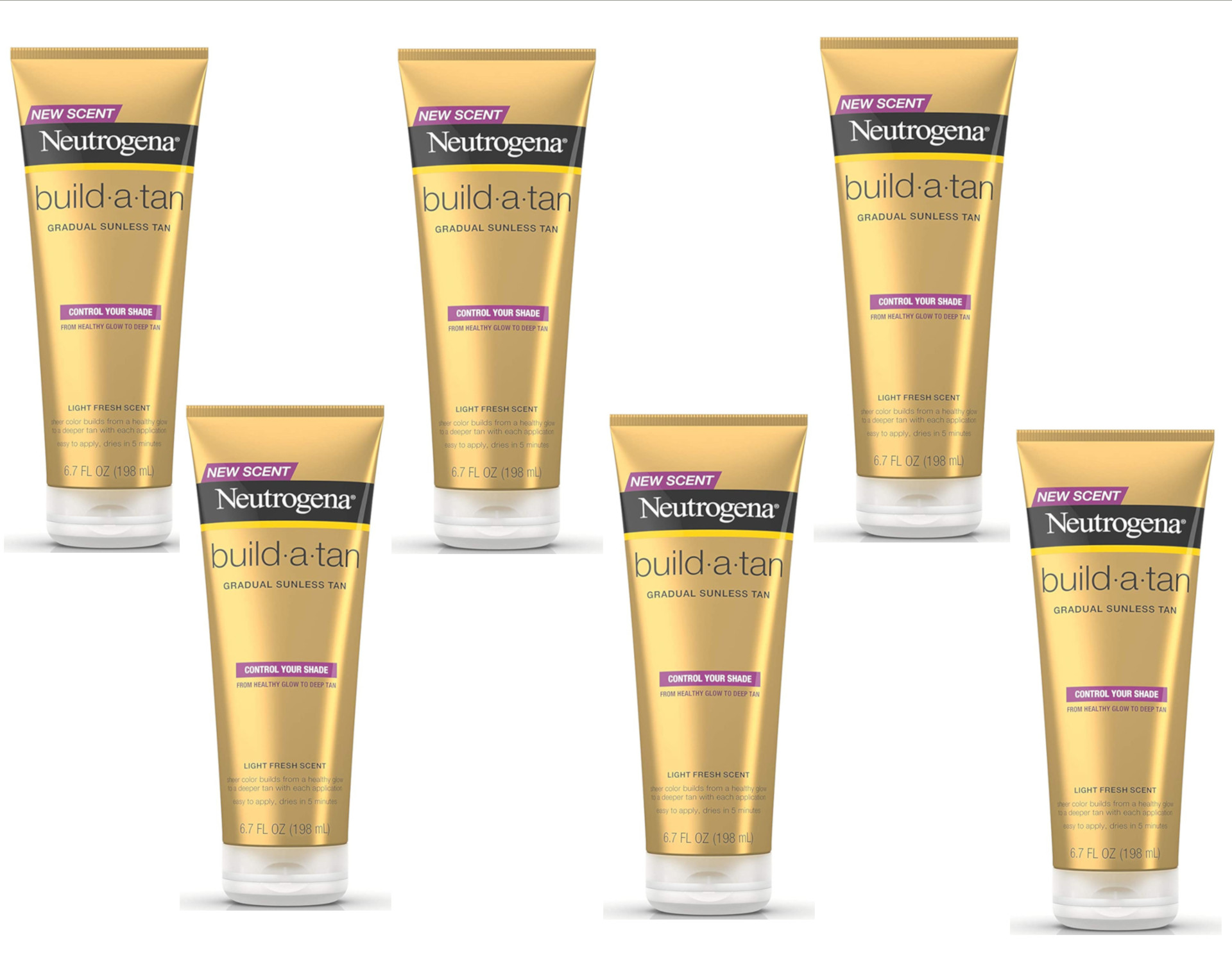 Neutrogena BuildATan Gradual Sunless Tanning Lotion, 6.7 Ounce (Pack of 5)