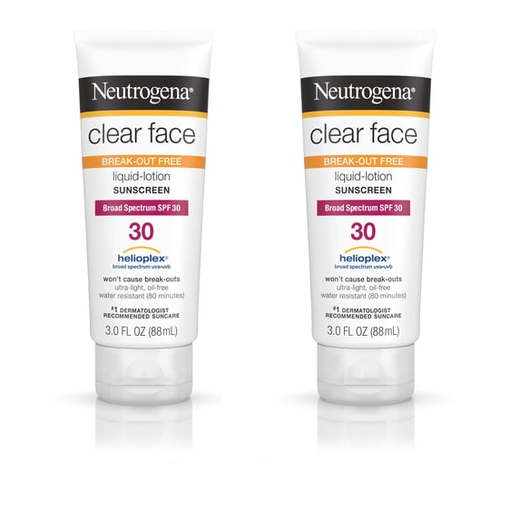 Neutrogena Clear Face Liquid Lotion Sunscreen with SPF 30, 3 fl. Oz - 2 Pack