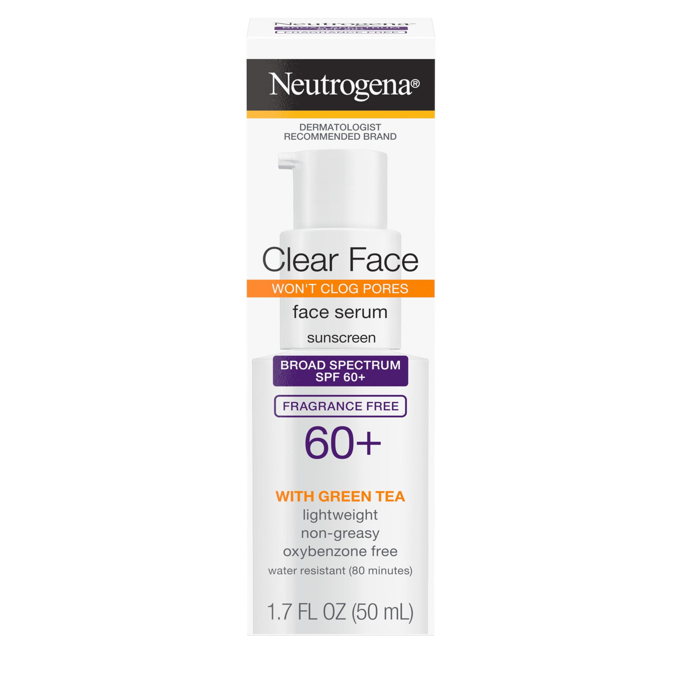 Neutrogena Clear Face Serum Sunscreen Lotion with Green Tea, SPF 60, 1.