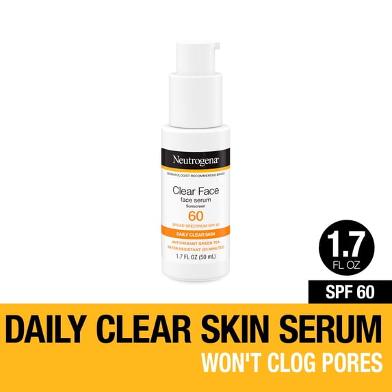 Neutrogena Clear Face Serum Sunscreen Lotion with Green Tea, SPF 60, 1.7 fl oz