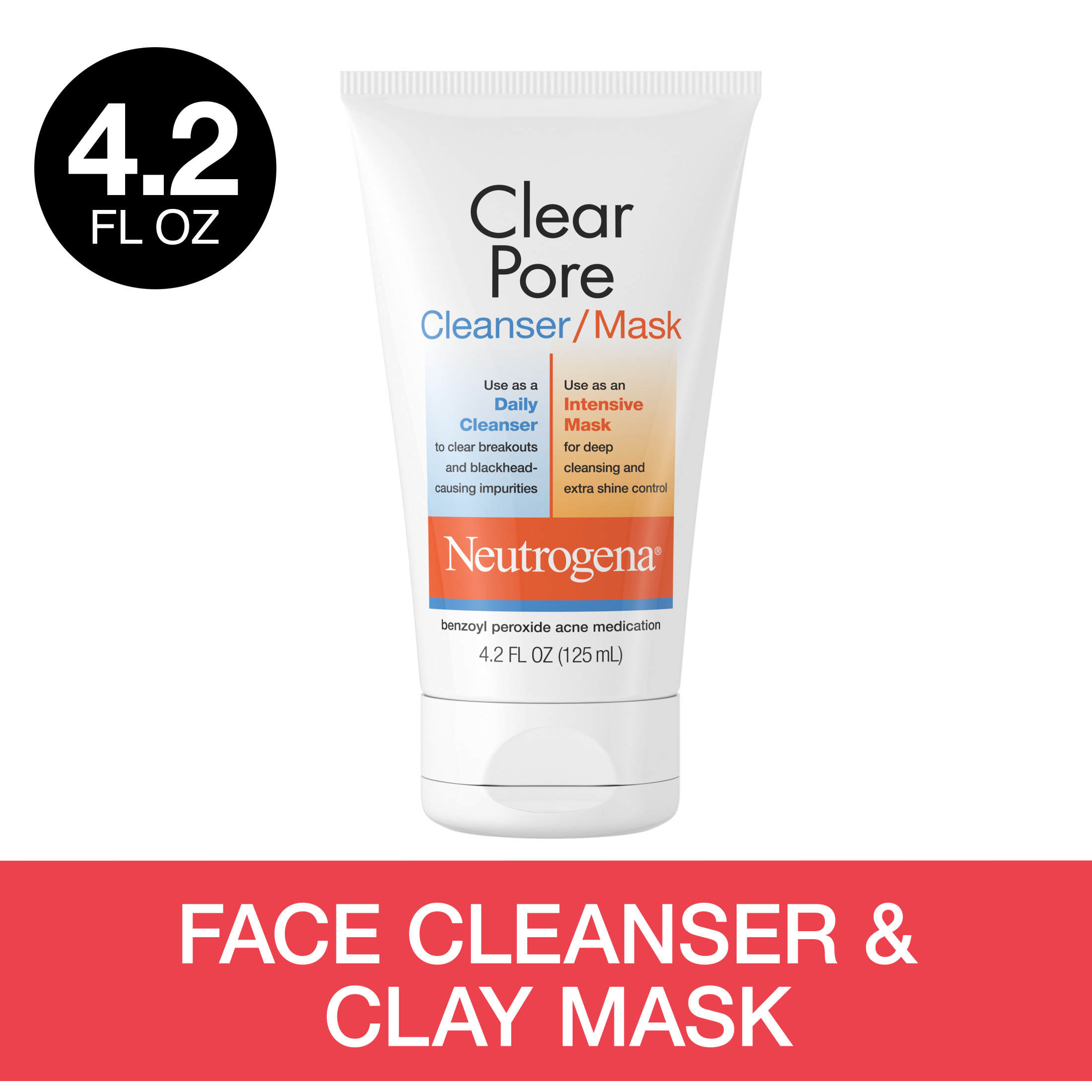 Neutrogena Clear Pore 2-in-1 Facial Cleanser & Clay Mask, 4.2 fl. oz - image 1 of 11