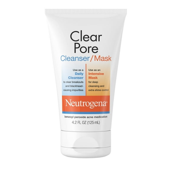 Neutrogena Clear Pore 3.5% Benzoyl Peroxide Face Wash & Acne Treatment Mask, 4.2 fl oz
