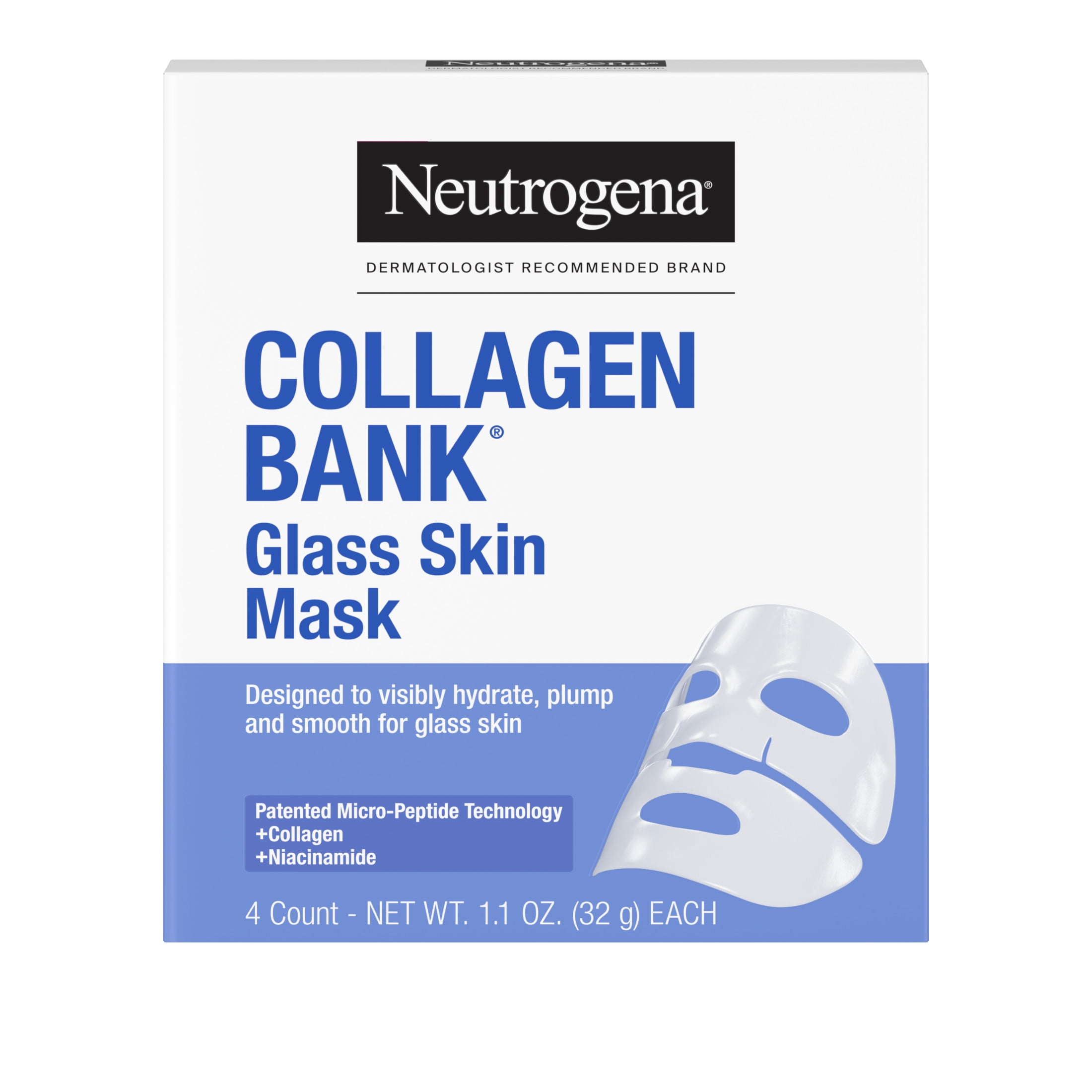 Neutrogena Collagen Bank Glass Skin Mask, 4 Count