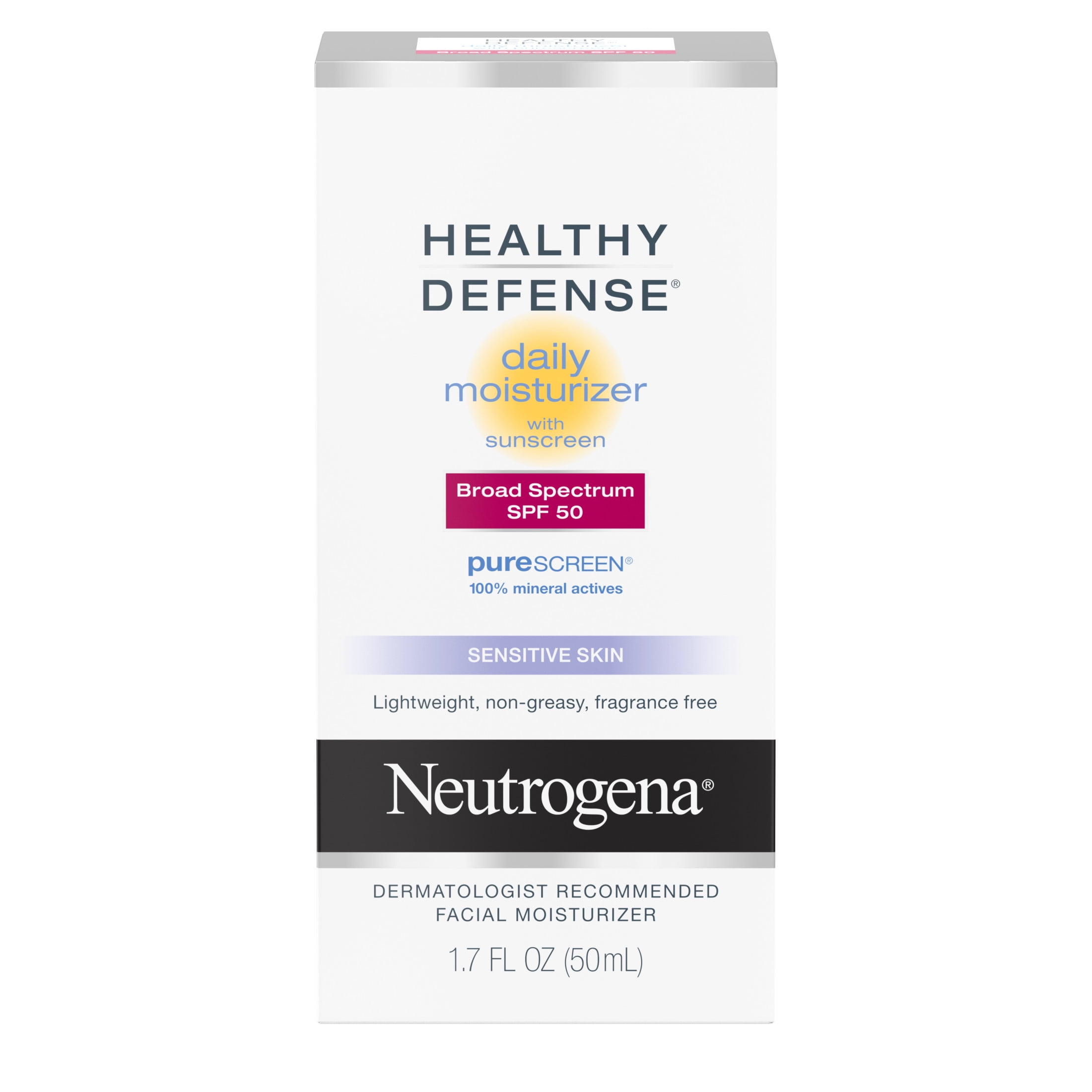 Neutrogena Healthy Defense Daily Moisturizer, 100% Mineral Actives, SPF 50, 1.7 fl. oz