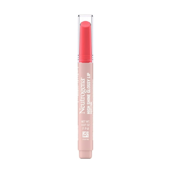 Neutrogena High Shine Glossy Lip with Vitamin E, Lip Gloss Makeup, Poppy Pink, 0.07 oz