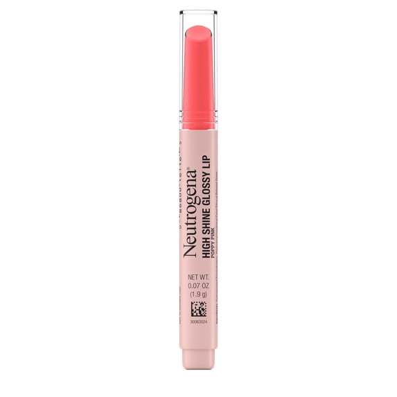 Neutrogena High Shine Glossy Lip with Vitamin E, Lip Gloss Makeup, Poppy Pink, 0.07 oz
