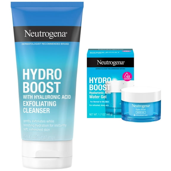 Neutrogena Hydro Boost Exfoliating Face Wash and Water Gel Moisturizer Bundle, Hyaluronic Acid