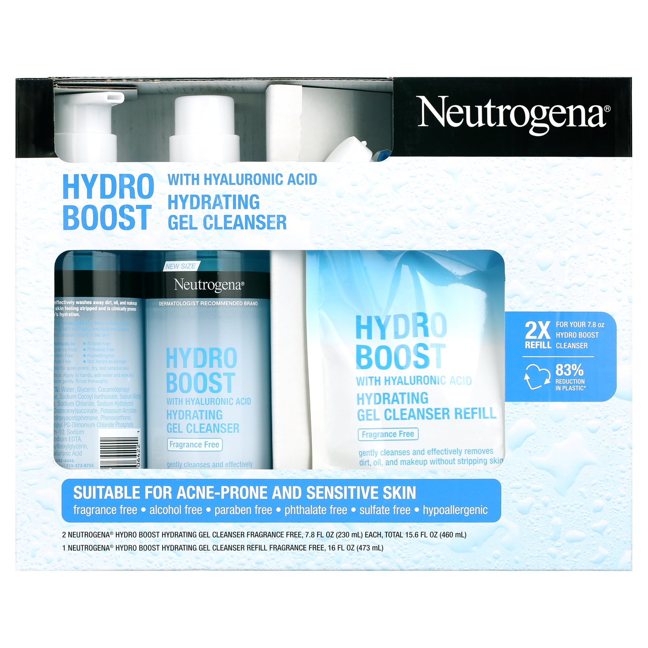Neutrogena Hydro Boost Hydrating Cleanser with Hyaluronic Acid 7.8 fl oz 2-pack, 16 fl oz Refill