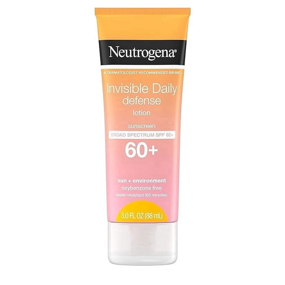 Neutrogena Invisible Daily Defense Sunscreen Lotion, Broad Spectrum SPF 60+, Oxybenzone-Free & Water-Resistant, Sun or Environmental Aggressor Protection, Antioxidant Complex, 3 Fl Oz