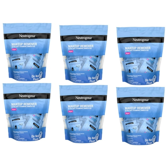 Neutrogena Makeup Remover Cleansing Towelette Singles, Daily Face Wipes to Remove Dirt, Oil, Makeup & Waterproo (Pack of 6)