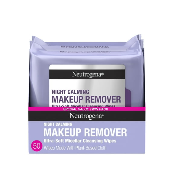 Neutrogena Makeup Remover Night Calming Wipes & Face Cleansing Towelettes, 25 Count, 2 Pack Face Wipes