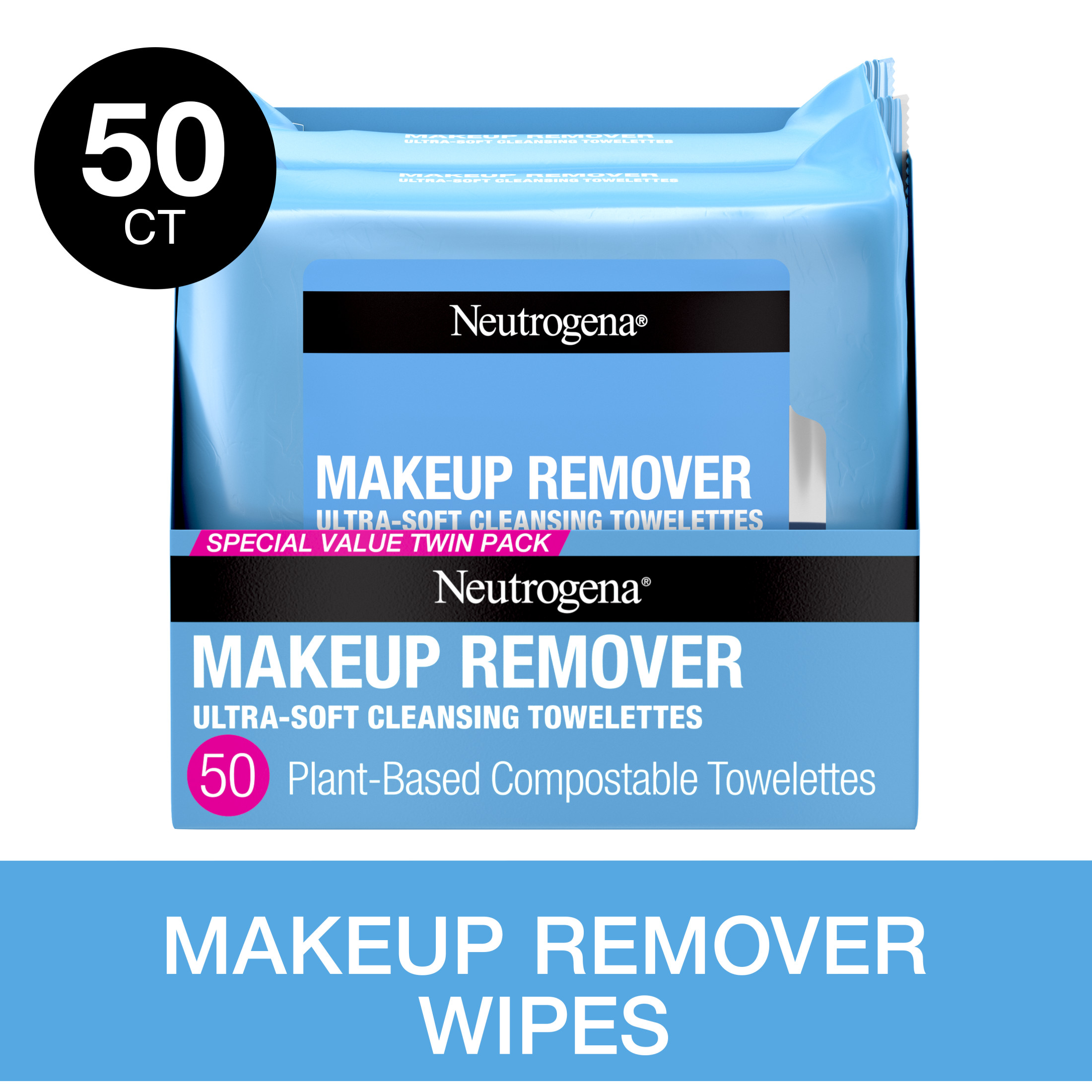 Neutrogena Makeup Remover Wipes and Face Cleansing Towelettes, 25 Count, (2 Pack) - image 1 of 10