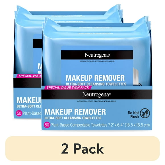 (2 pack) Neutrogena Makeup Remover Wipes and Face Cleansing Towelettes, 25 Count, (2 Pack)