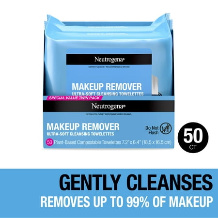 Neutrogena Makeup Remover Wipes and Face Cleansing Towelettes, 25 Count, (2 Pack)