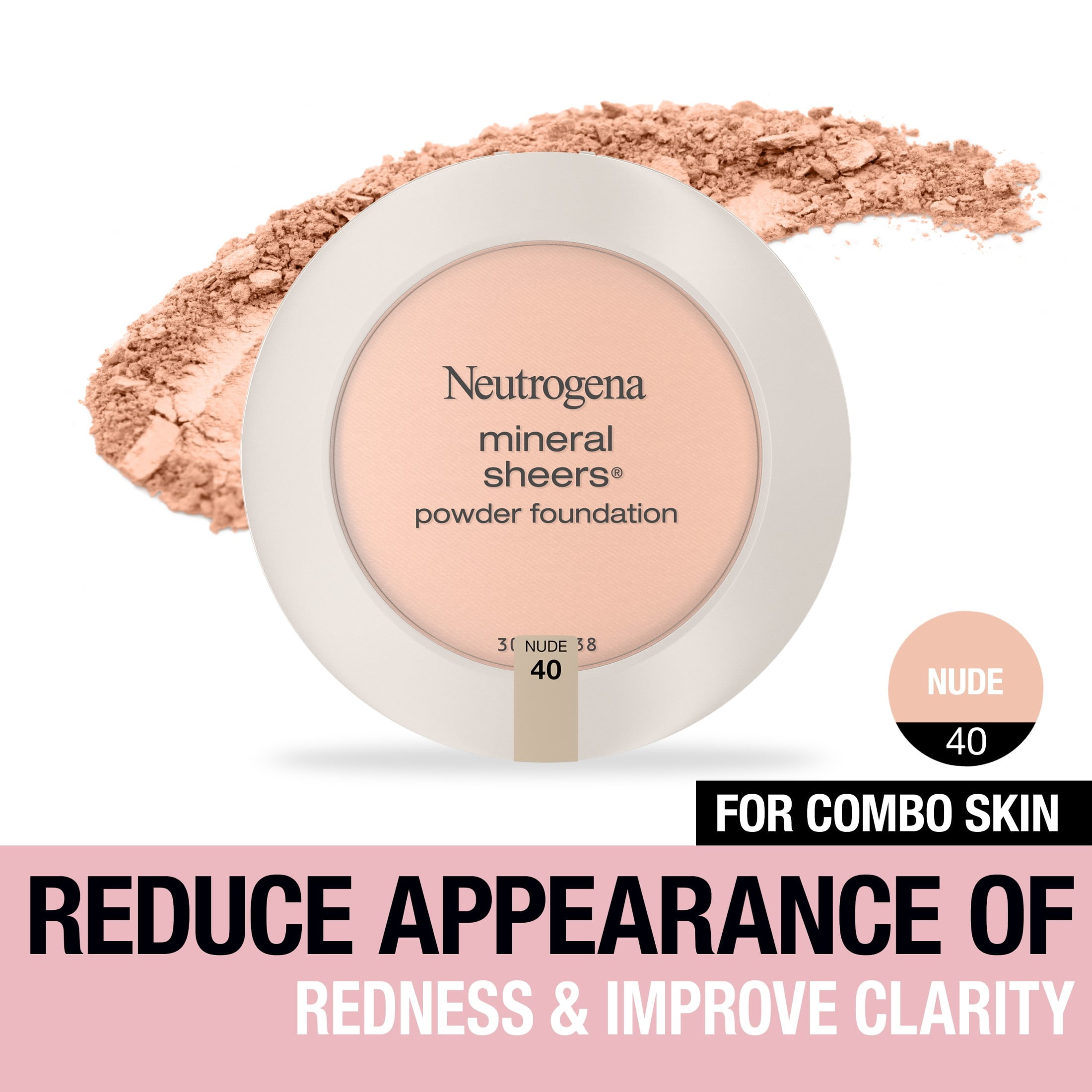 Neutrogena Natural Face Compact Makeup, Mineral Sheers Oil-Free Powder Foundation, Nude 40