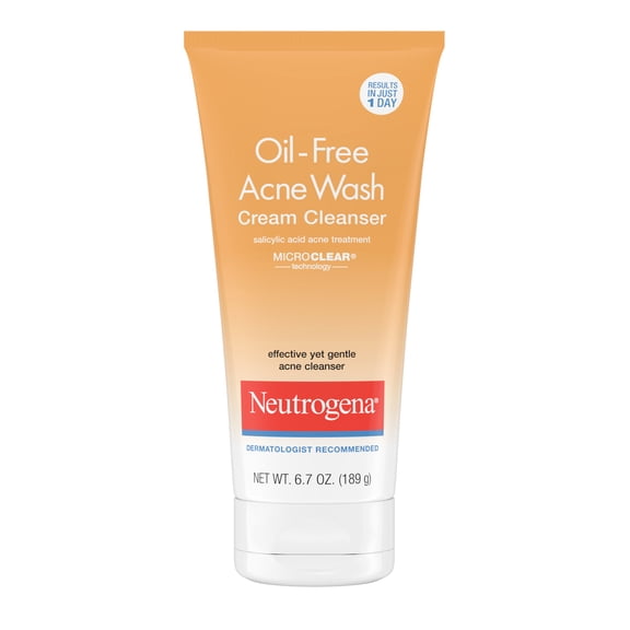 Neutrogena Oil-Free Acne Cream Cleanser, Salicylic Acid Face Wash & Acne Treatment, 6.7 fl oz