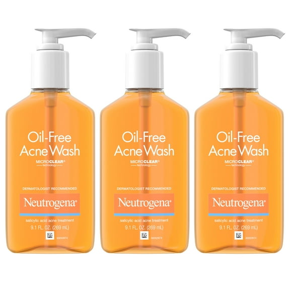 Neutrogena Oil-Free Acne Face Wash, Salicylic Acid Facial Cleanser, 9.1 fl oz, 3 Pack