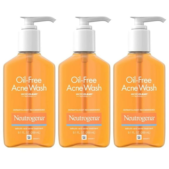 Neutrogena Oil-Free Acne Fighting Facial Cleanser with Salicylic Acid Acne Treatment Medicine, Daily Oil-Free Acne Face Wash for Acne-Prone Skin, 9.1 Fl. Oz, 3 Pk