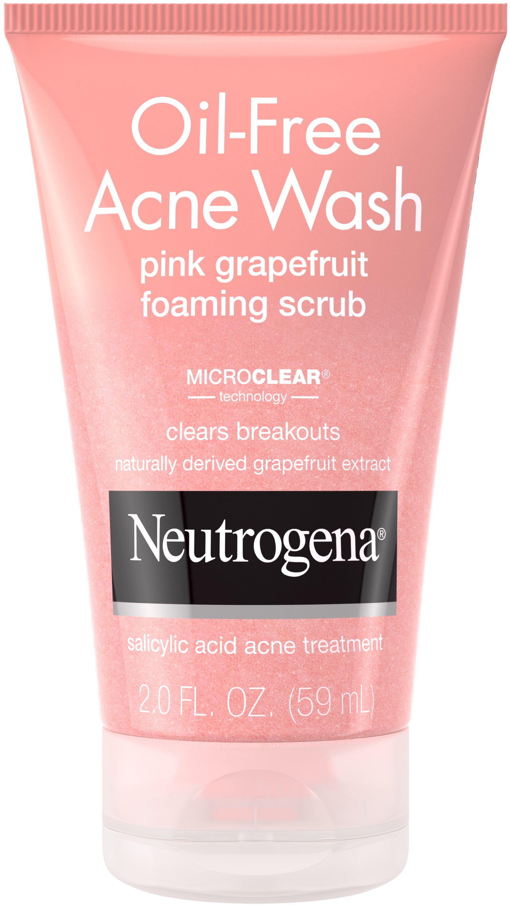 Neutrogena Oil Free Pink Grapefruit Acne Face Wash with Vitamin C, Salicylic Acid Acne Treatment Foaming Vitamin C Facial Scrub 2 oz (Pack of 4)
