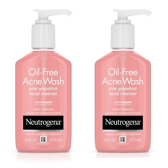 Neutrogena Oil-Free Pink Grapefruit Acne Facial Cleanser, 6 fl. Oz - 2 Pack