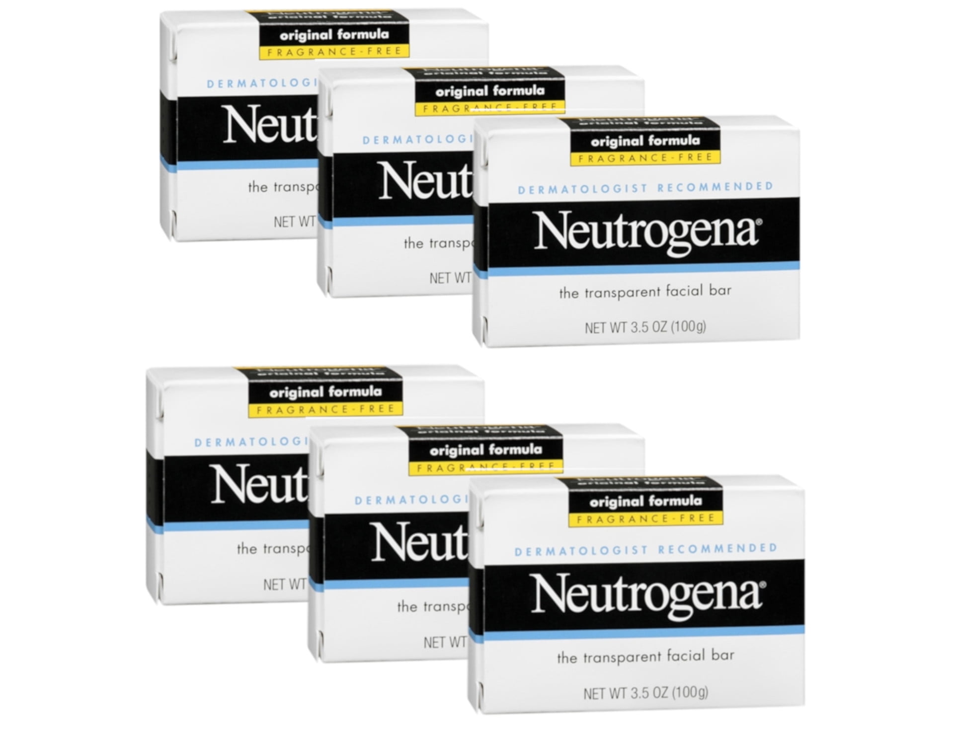 Neutrogena Original Formula Fragrance Free The Transparent Facial Bar 3.5 Oz., Pack of 6