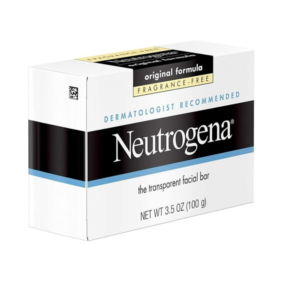 Neutrogena Original Fragrance-Free Facial Cleansing Bar with Glycerin, Pure & Transparent Gentle Face Wash Bar Soap, Free of Harsh Detergents, Dyes & Hardeners, 3.5 oz