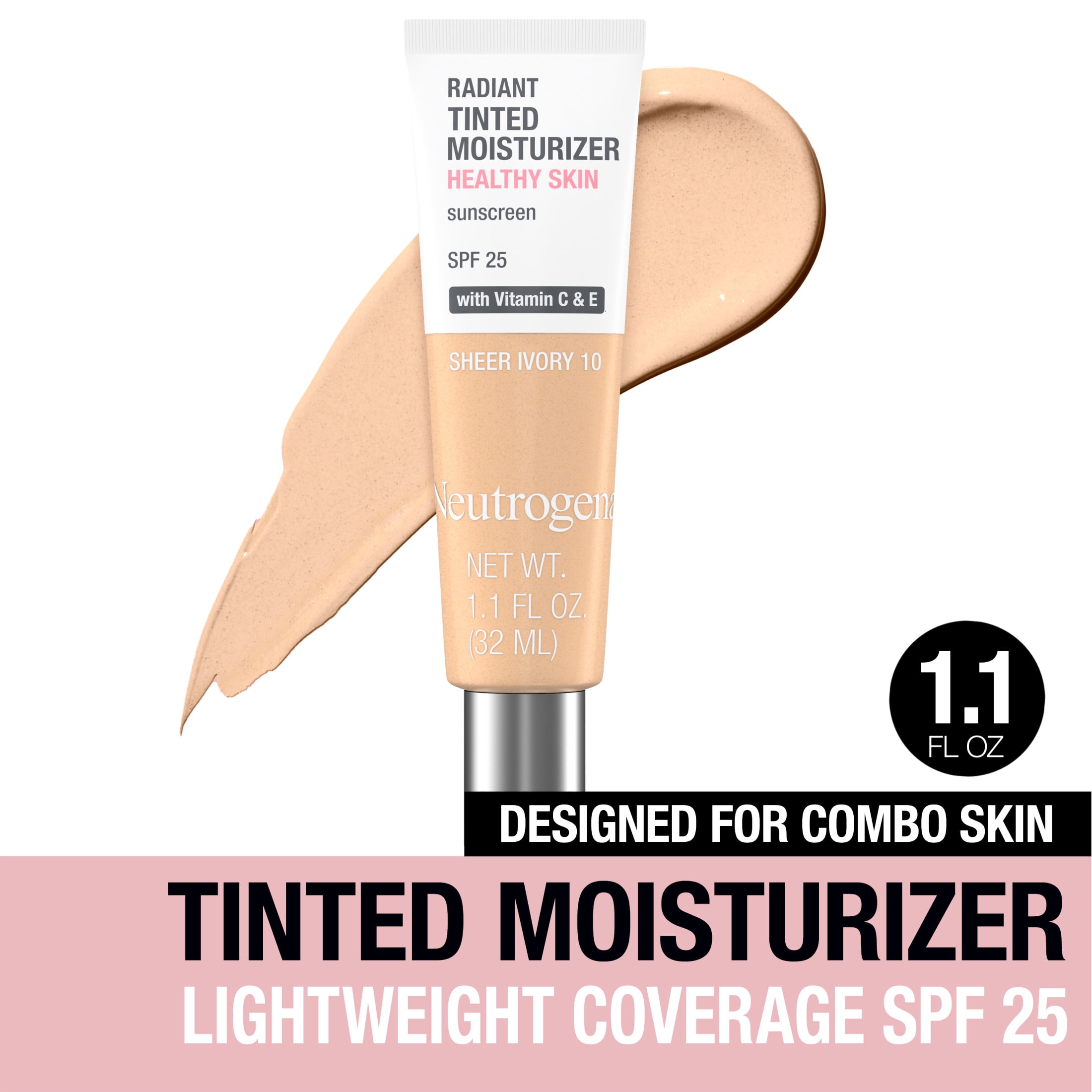 Neutrogena Radiant Tinted Face Moisturizer, Sheer Ivory 10, 1.1 fl
