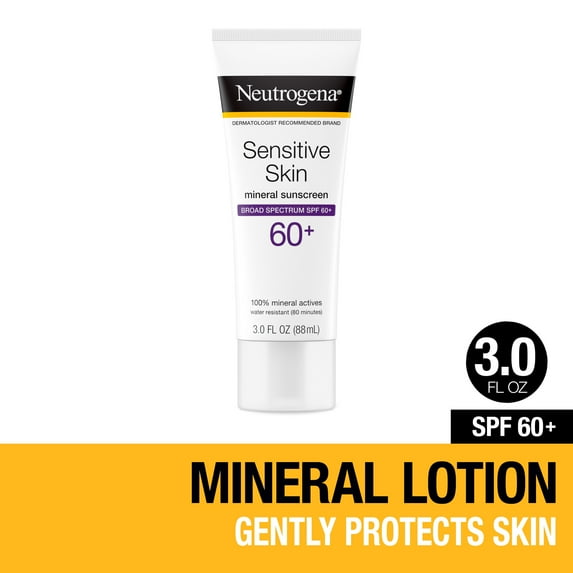 Neutrogena Sensitive Skin Mineral Sunscreen Lotion, SPF 60+, 3 fl. oz