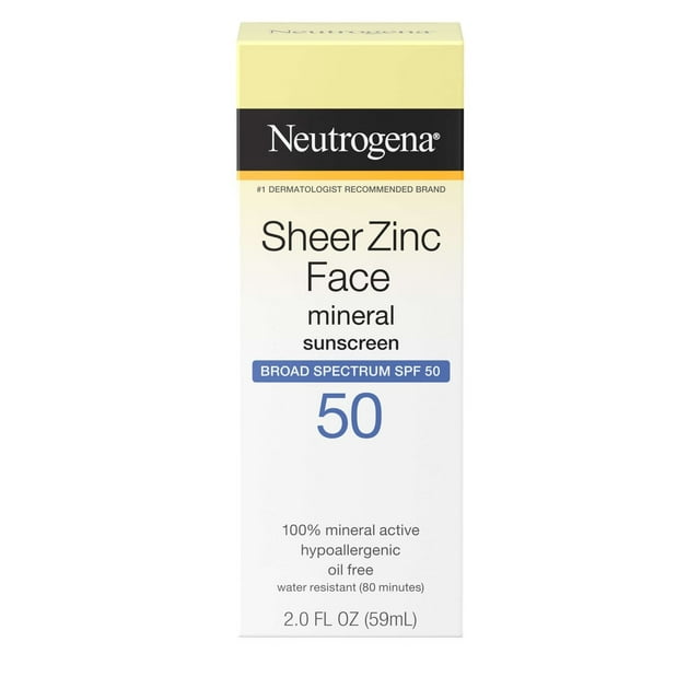 Neutrogena Sheer Zinc Dry-Touch Face Sunscreen With SPF 50, 2 Fl. Oz, 6-Pack
