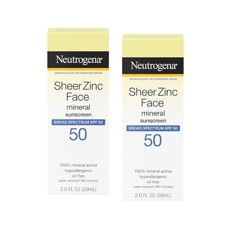 Neutrogena Sheer Zinc Face Mineral Sunscreen Broad Spectrum SPF 50, 2 Fl. Oz. - Pack of 2