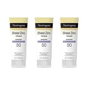Neutrogena Sheer Zinc Oxide Dry-Touch Mineral Sunscreen Lotion, Broad Spectrum SPF 50 UVA/UVB Protection, Water-Resistant, Hypoallergenic and Non-Greasy, Paraben-Free, 3 fl. oz, Pack of 3