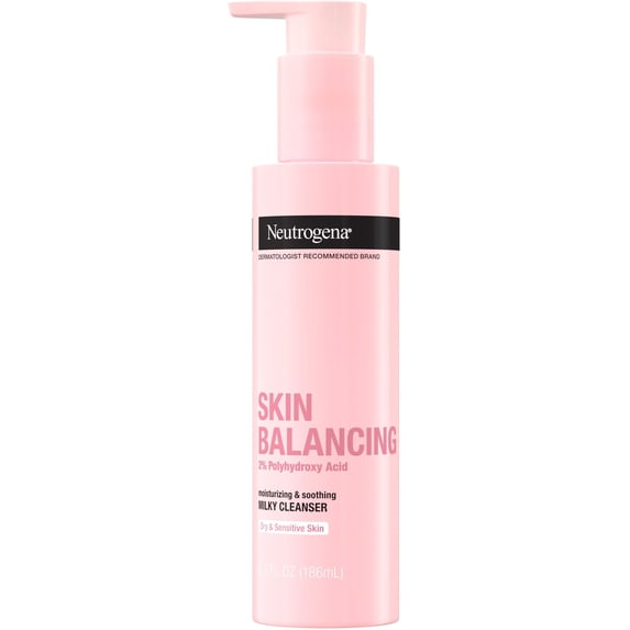 Neutrogena Skin Balancing Milky Cleanser with 2% Polyhydroxy Acid (PHA), Soothing & Moisturizing Face Wash for Dry & Sensitive Skin 6.3 oz (Pack of 2)