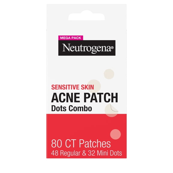 Neutrogena Sensitive Skin Pimple Patches, Hydrocolloid Patches, Acne Treatment, 2 Sizes, 80 Count