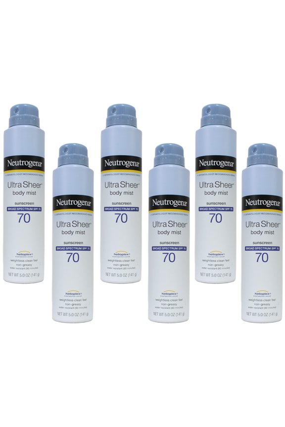 Ultra Sheer Body Mist Full Reach Sunscreen Spray Broad Spectrum SPF 70 5 oz (Pack of 6)